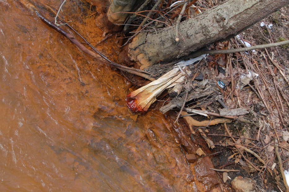 Photo of acid mine drainage on the Mahanoy Creek in Girardville, PA.