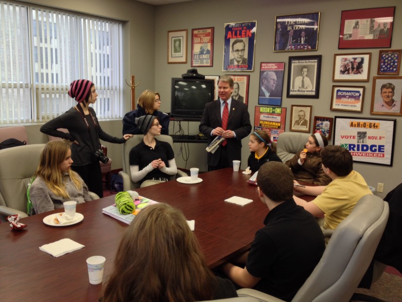 Photo of Coal Cracker journalists meeting with PA Senator David Argall R-29.
