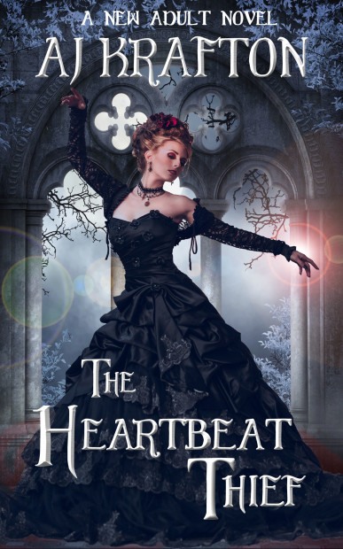 Book cover of The Heartbeat Thief by Ash Krafton that tells the story of Senza Fyne, a young Victorian woman living in 1860s Surrey, England.