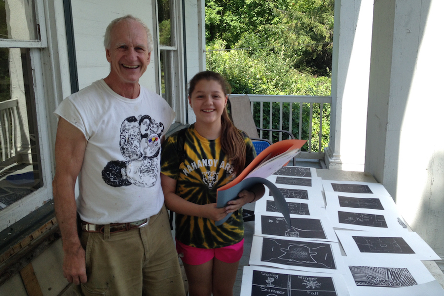 Photo of Emma Shaller and her printmaking teacher at Peters Valley School of Craft.