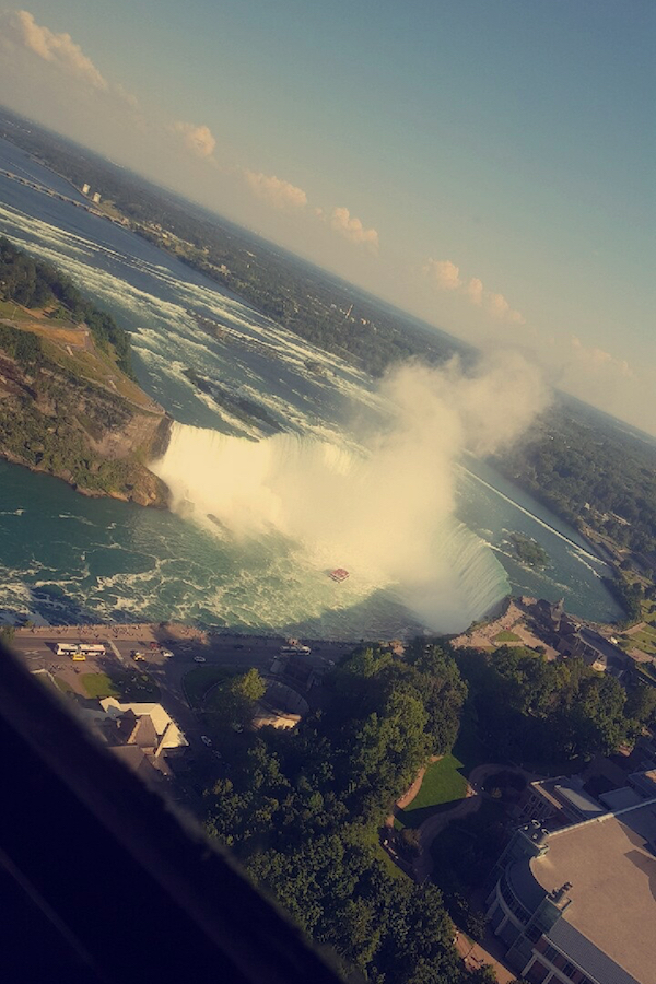 Aerial photo of the Canada Falls from the Skylon Tower, Niagara Falls, Ontario.